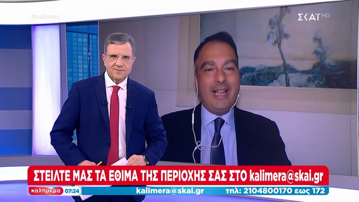 Σημεία από τη συνέντευξη του Θανάση Παπαθανάση στην εκπομπή «Καλημέρα» και τον Γιώργο Αυτιά στην τηλεόραση του ΣΚΑΪ.
